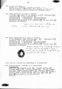 Pagina del cuestionario respondido por el Guardia Fernando D. sobre su avistamiento en Huesca